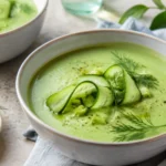 Kalte hellgrüne Gurken-Avocado-Suppe mit Dill und Limette